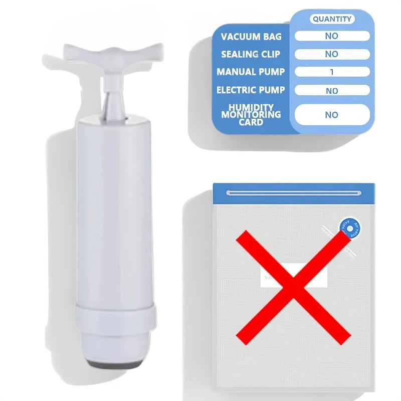 Manual vacuum air pump with vacuum bag and sealing clip