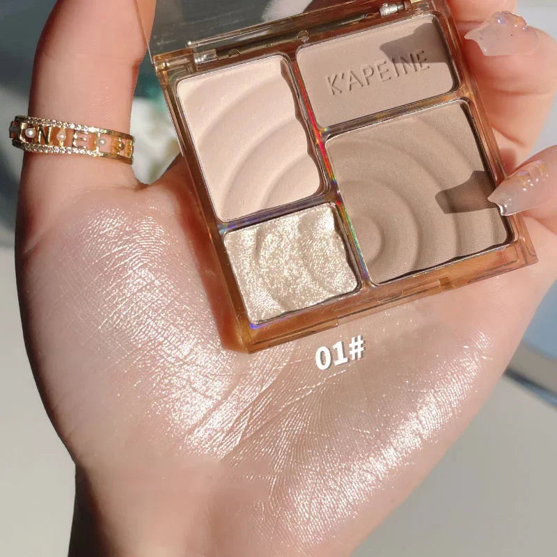 Tidesmit 4-color matte highlighter and contour palette featuring shimmer bronzer for 3D facial sculpting and glow
