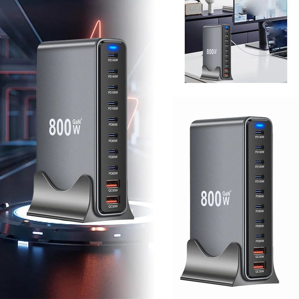 800W 10-Port USB-C Desktop Charging Station - Multi-Device Power Hub Tidesmit
