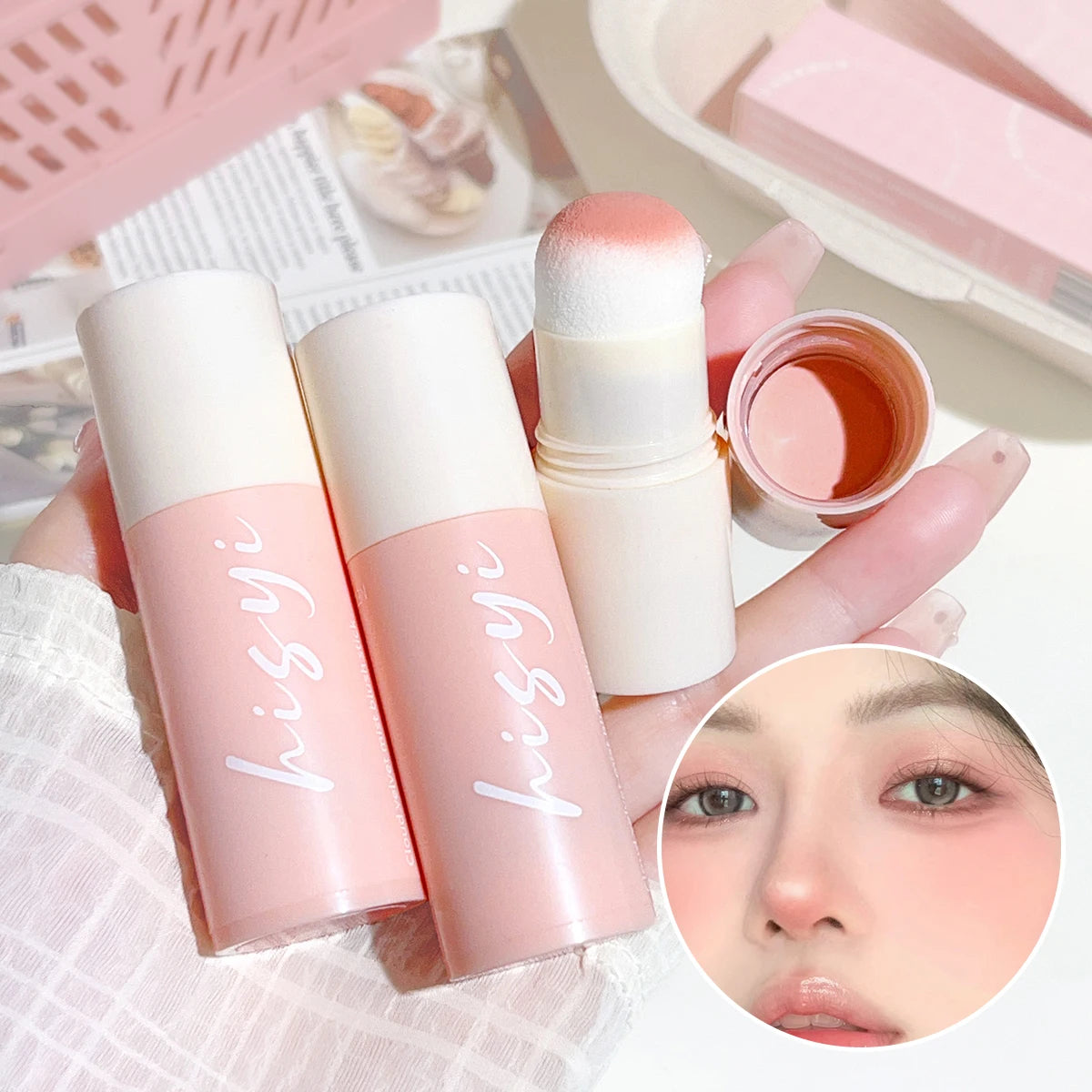 Tidesmit Cloud Soft Matte Blush Stick texture close-up for a natural brightening bare makeup look