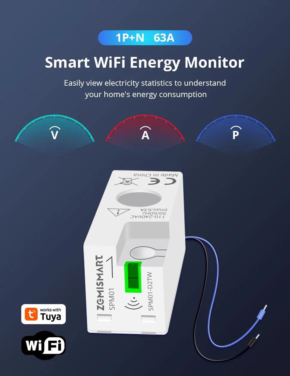 Zemismart Smart Energy Meter Zigbee Monitor Electric Sensor Measure Work with Tuya App Supports Home Assistant via Zigbee2MQTT