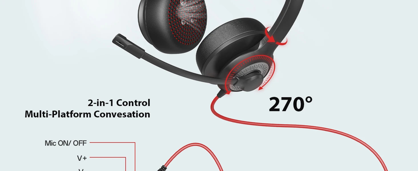 USB PC Headset with Noise Cancelling Mic for Office & Studio Calls Tidesmit