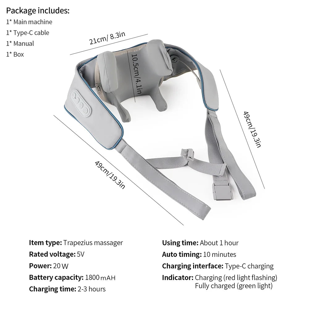 Electric Neck and Shoulder Massager - Cordless Deep Tissue Heat Therapy Body Shaping Massage Equipment Tidesmit