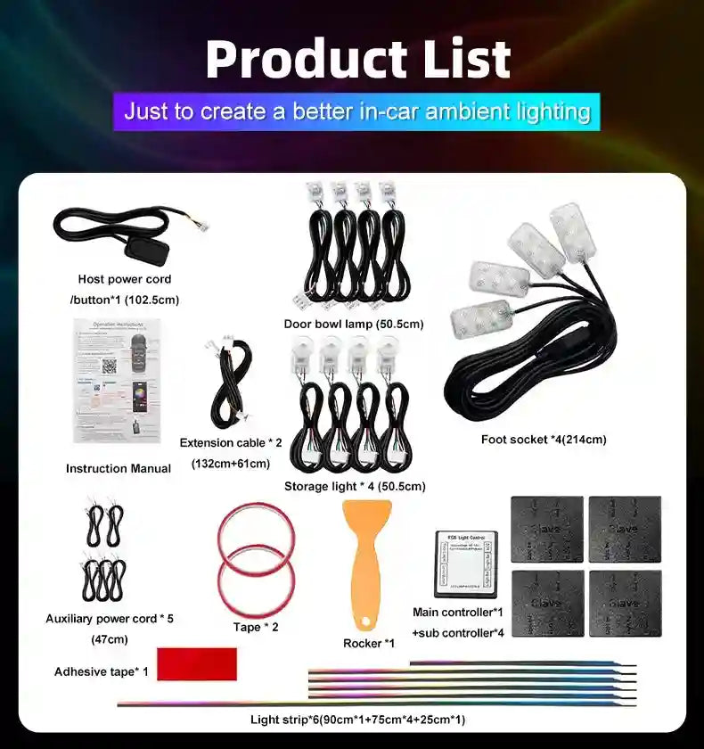 LED Car Ambient Lights: 10-in-1 RGB Bluetooth App-Controlled Interior Kit Tidesmit