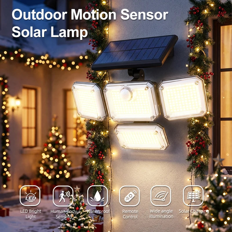 FAMCDC Solar Light 333LED IP65 Waterproof Outdoor Indoor Solar Garden Lamp With Adjustable Head Wide Lighting Angle With 3 Mode