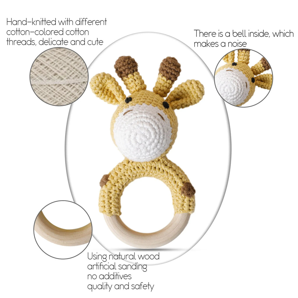 Wooden Rattle Baby Teether for Kids Teething Rings Animal Crochet Rattle Elephant Wooden Babies Gym Montessori Children's Toys