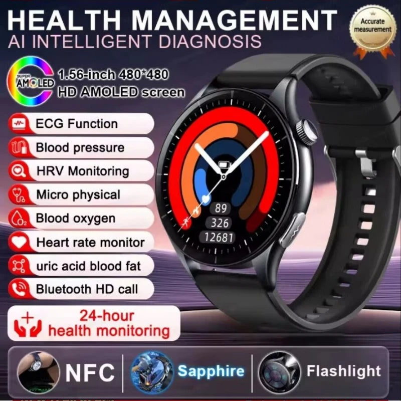 2026 New Health Analysis ECG+PPG Smart Watch Body Fat Uric Acid Blood Pressure Heart Rate Tracker NFC Smartwatch For Android IOS