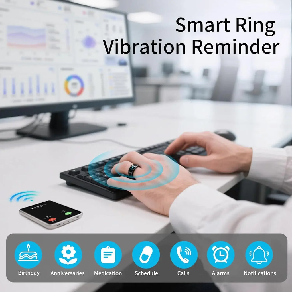 Smart Health Ring - Black Ceramic Fitness Tracker with Biometric Sensors Tidesmit