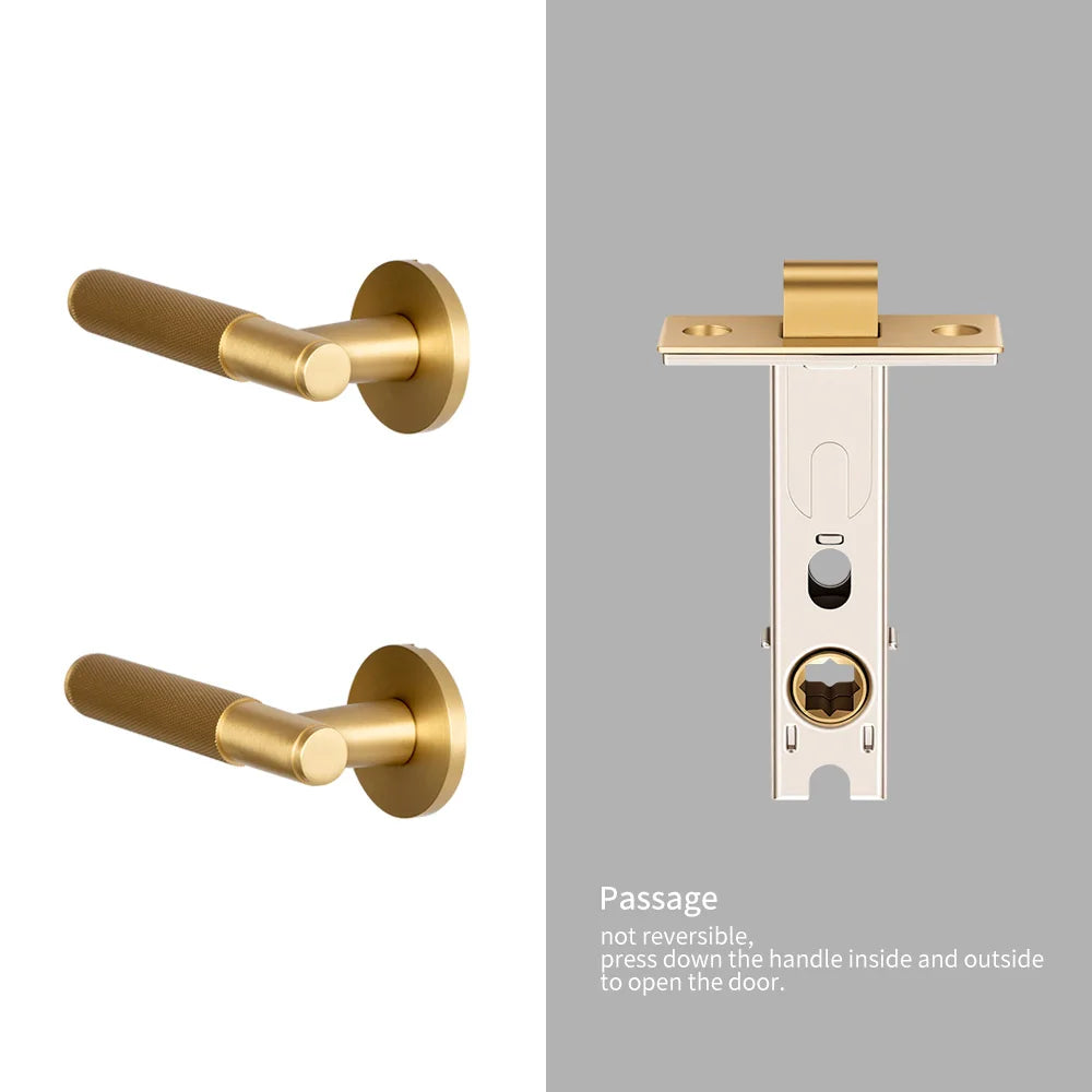 DOOROOM Brass Door Lock Set Modern Knurled Matte Brushed Copper Interior Door Lock Decorative Lock Privacy Lock Passage Lock