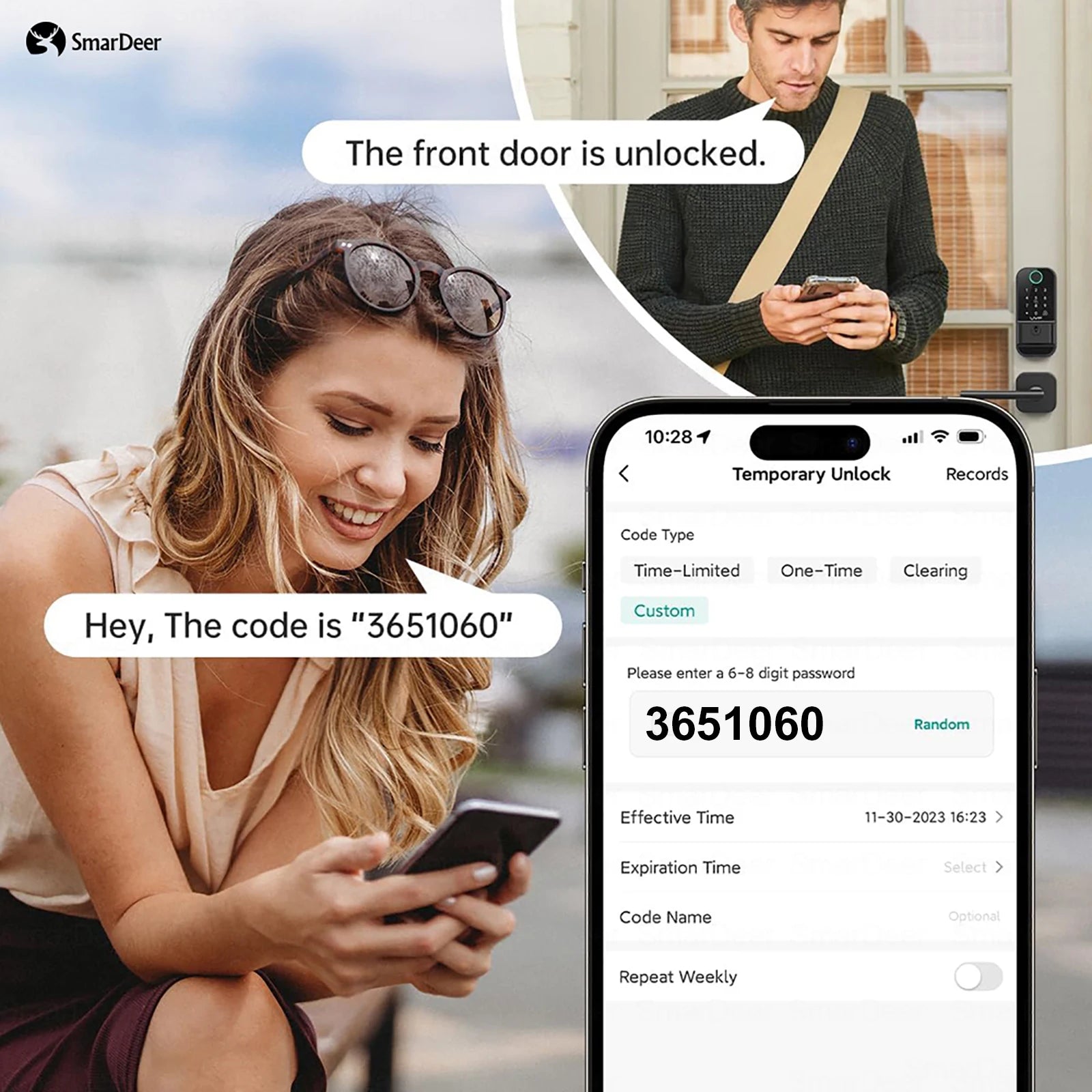 SmarDeer ﻿IS 6590 IP66 Waterproof Outdoor Smart Lock,Face & Palm Vein Recognition lock with Hebrew Menu,Tuya App Video Call