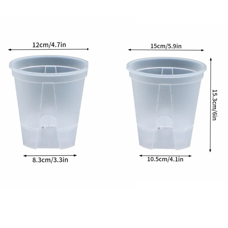 Self-watering flower pot set of 2, clear double-layer round pots with drainage inserts