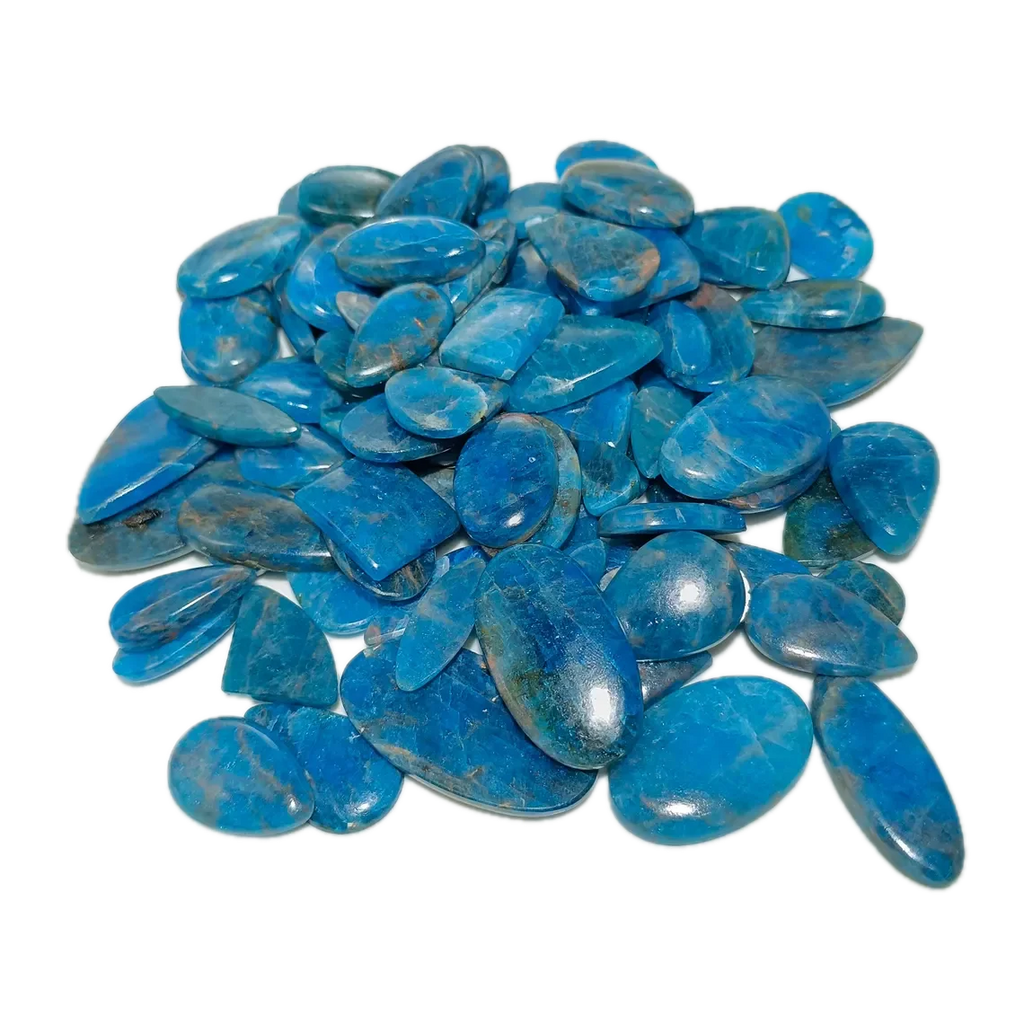 Apatite cabochon gemstone lot, ocean-blue oval and teardrop stones