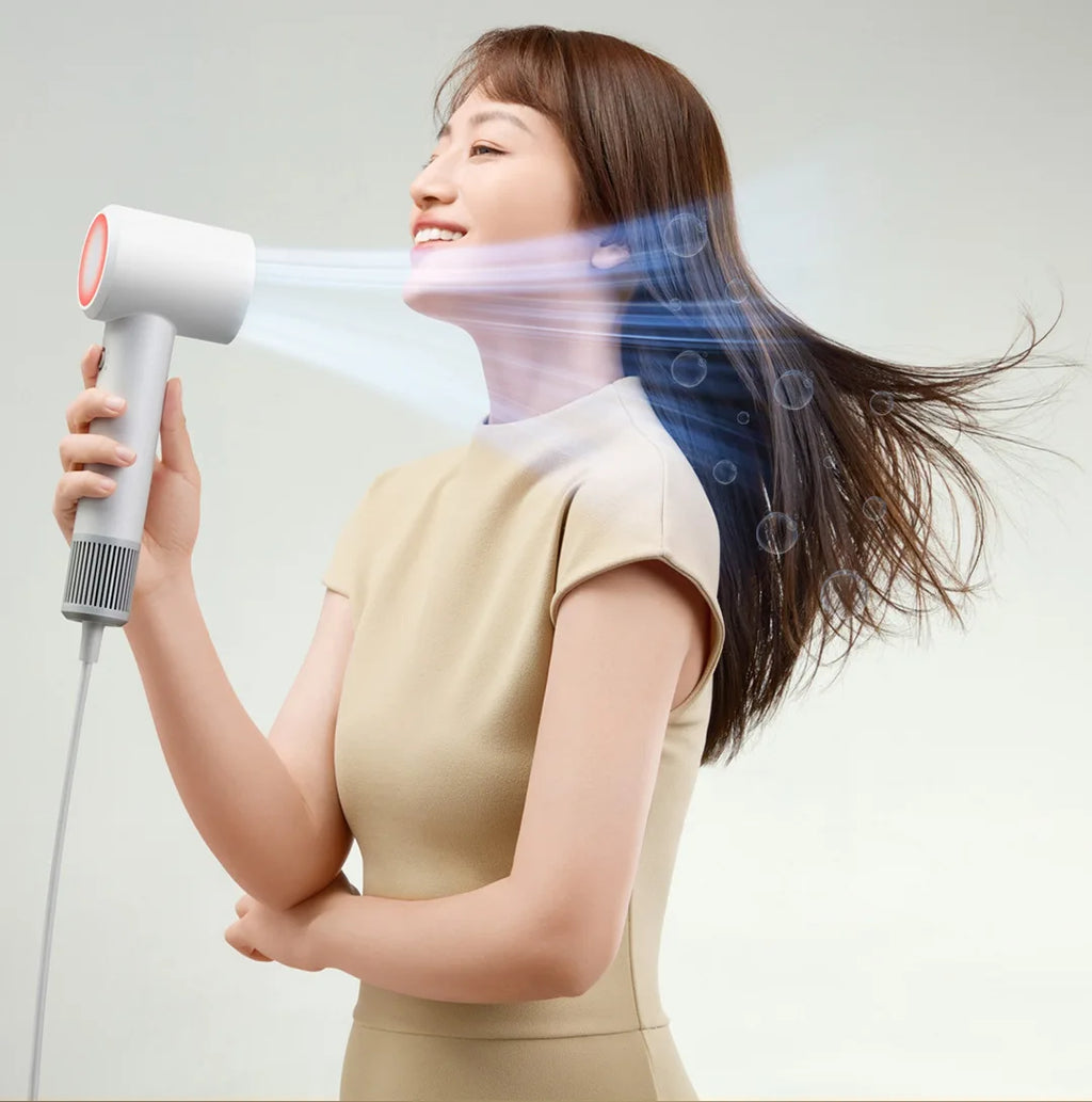 Xiaomi Mijia H501 SE white high-speed anion hair dryer with powerful airflow styling long hair for a smooth finish.
