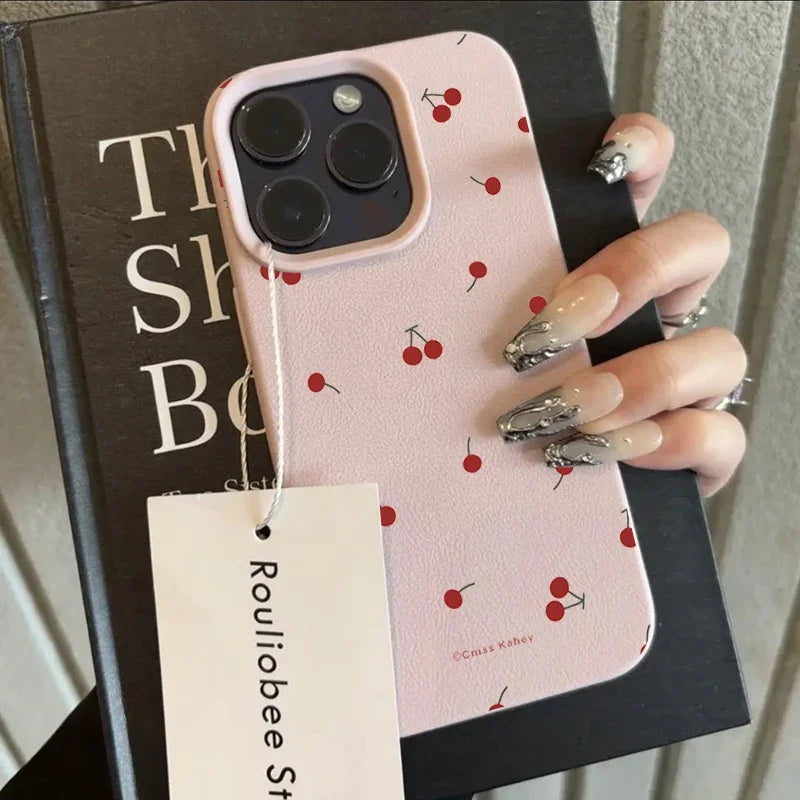 iPhone 16 Phone Case - Cherry Pattern Silicone Shock-Absorbing Cover Tidesmit