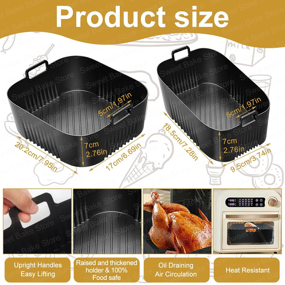 2 Reusable Hot Air Fryer Silicone Baking Moulds for Tefal EY9018 Dual Easy Fry 5.2/3.1L, Cecotec 5.5/3.5L, for Lakeland 5L/3L