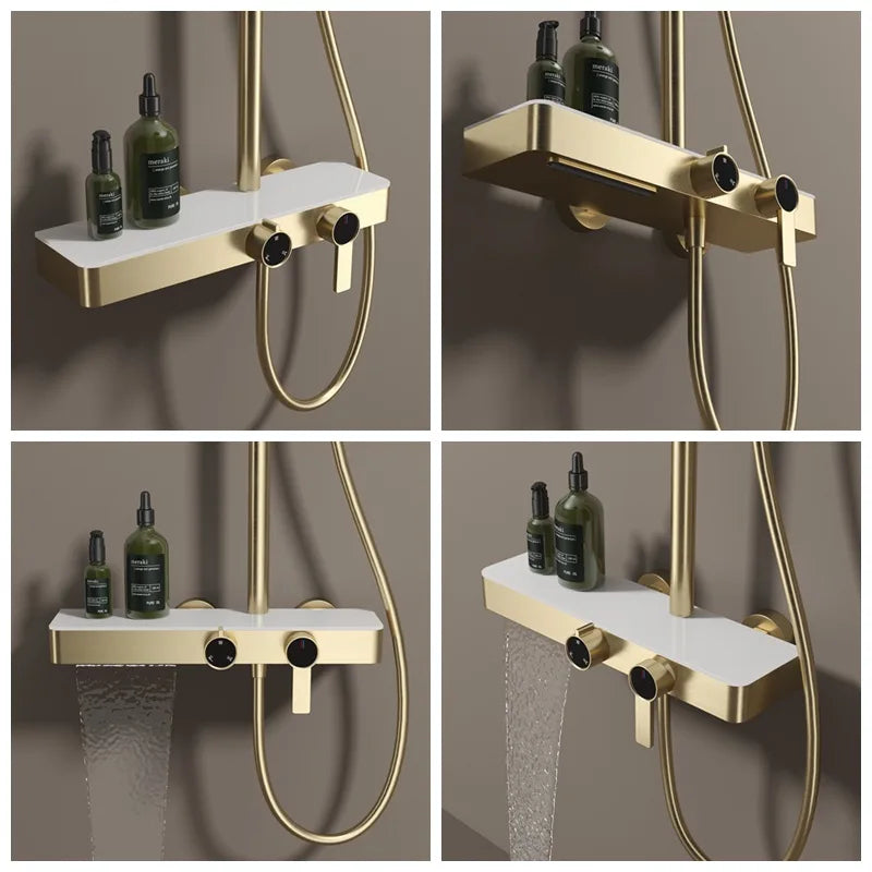 KEMAIDI Bathroom Shower System Set Hot and Cold Control Multifunctional Knobbed Triple Function Shower Set with Hand Shower