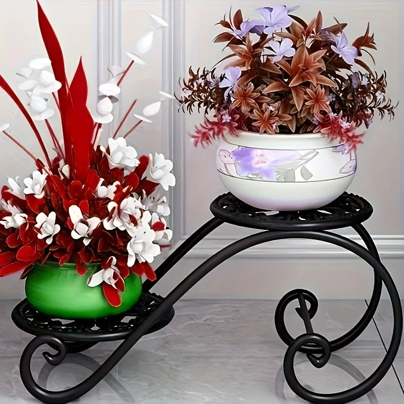 1pc, Double Deck Flower Stand, Hanging Pot Rust-proof Classic Metal Irregular Plant Stand Indoor And Outdoor Can Be Bonsai Other