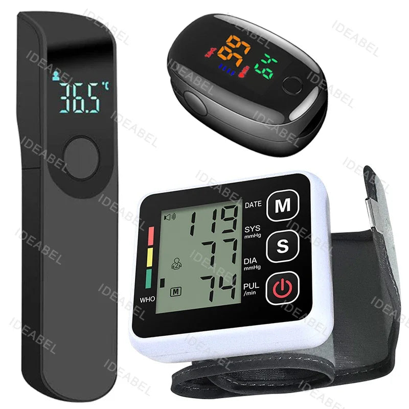 Digital Blood Pressure Monitor Wrist Tensiometer Electronic Sphygmomanometer Tonometer with LCD Forehead Digital Thermometer