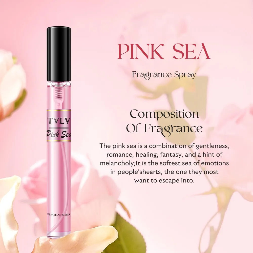 TVLV Pink Sea floral fruity perfume for women. Long-lasting luxury fragrance in a slim, sleek glass spray bottle.