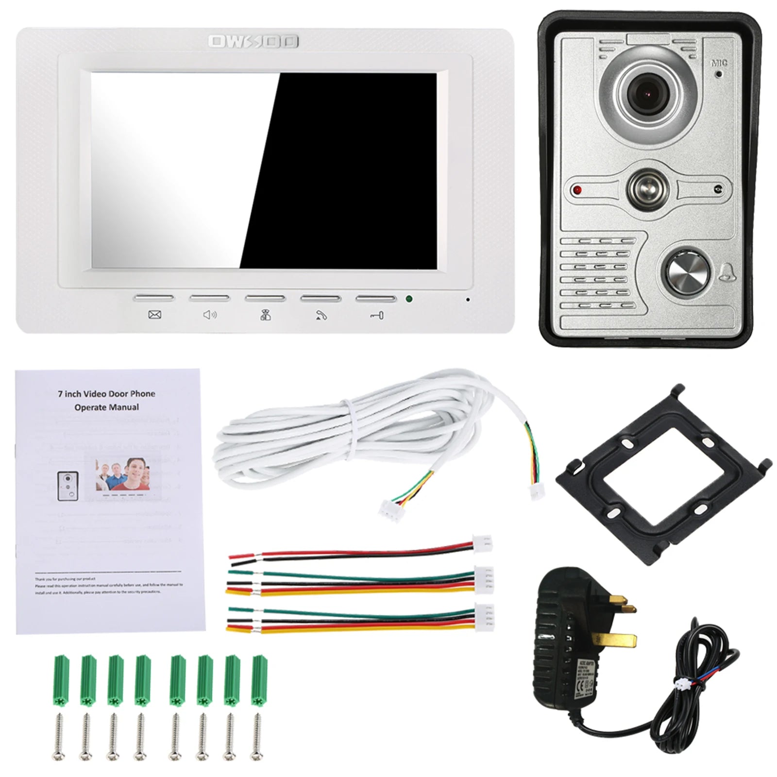 7 inch Wired Video Doorbell Indoor Monitor IR-CUT Outdoor Camera Visual Intercom Two-way Audio Remote Unlock Video Door Phone