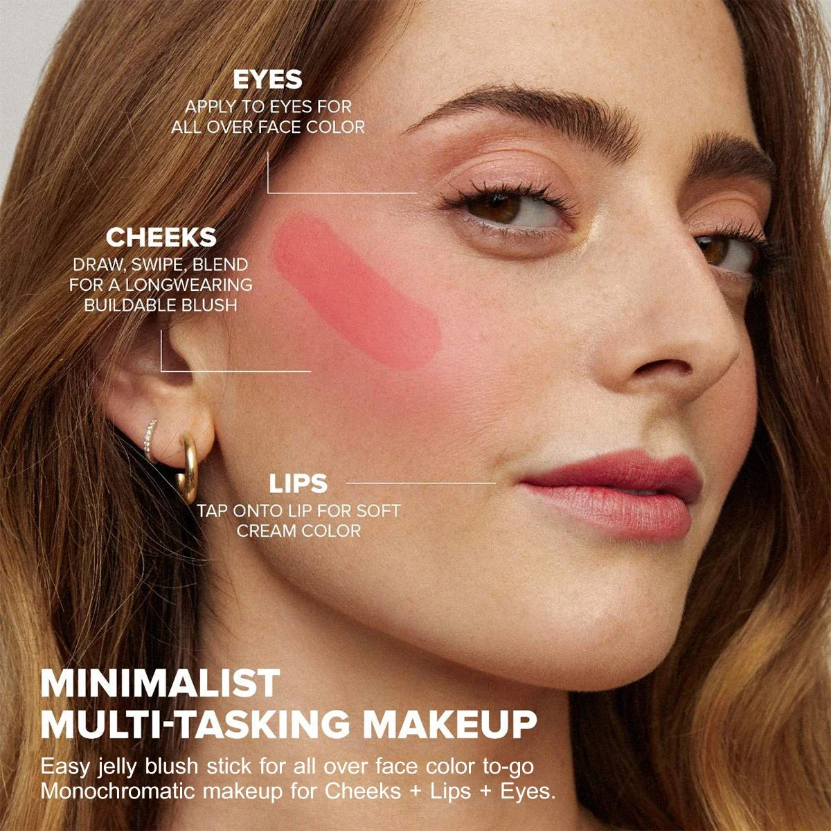 Tidesmit PECOLOVERS 3-in-1 waterproof blush stick texture close-up showing radiant jelly finish for eyes and cheeks