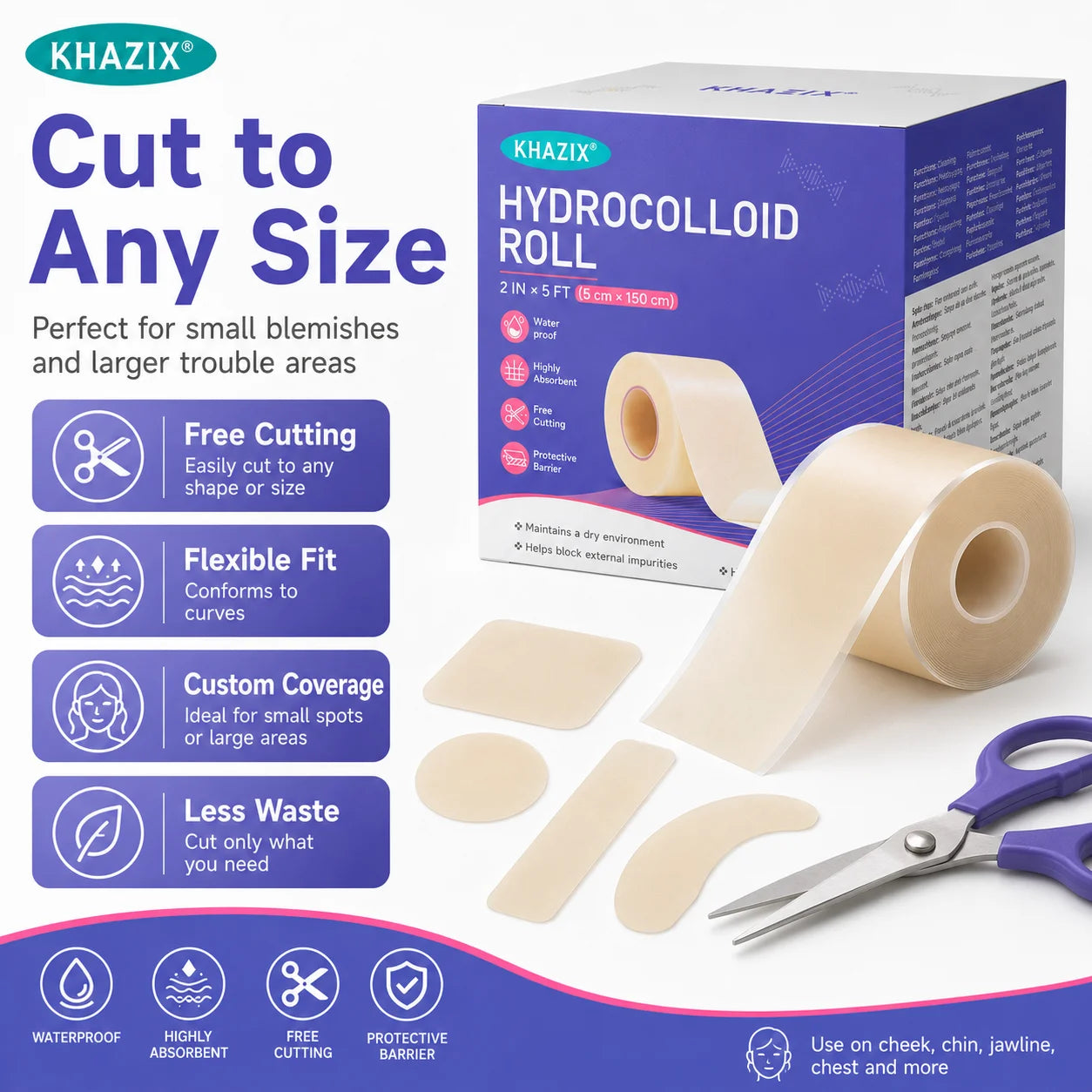 1 roll Water-based acne removal patch roll - Transparent acne covering patch, DIY cut to size, imperfection patch, waterproof fa