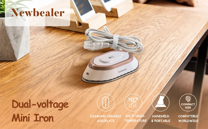 Tidesmit 300W portable mini electric iron and dryer with dual-voltage, featuring a ceramic base for wrinkle removal