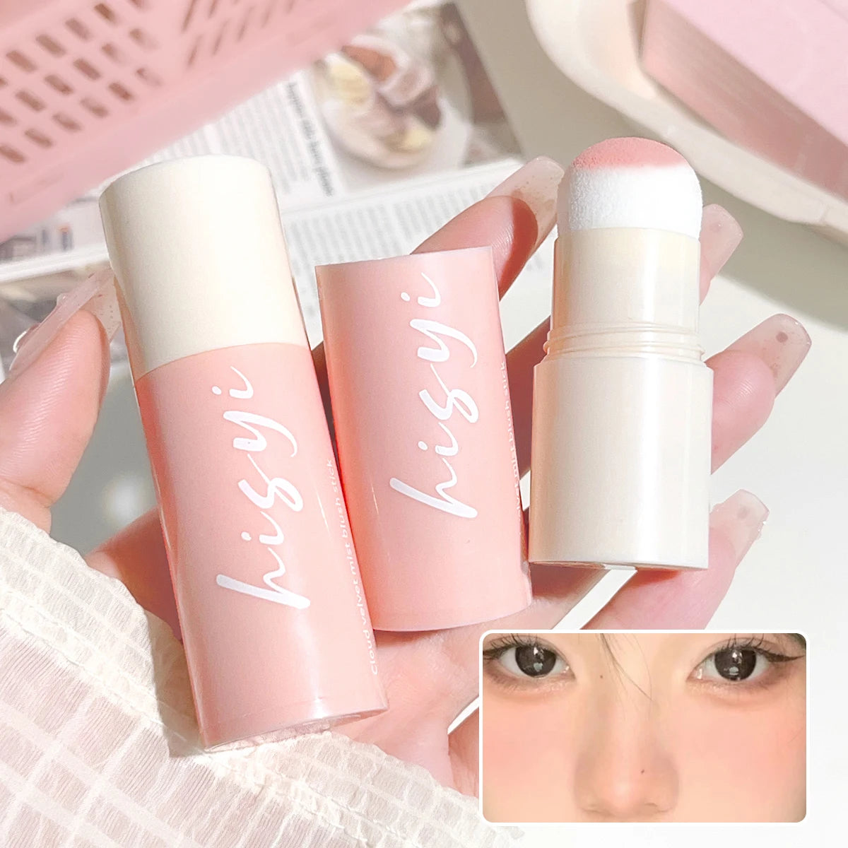 Tidesmit Cloud Soft Matte Blush Stick texture close-up for vibrant natural face makeup and flawless skin tone