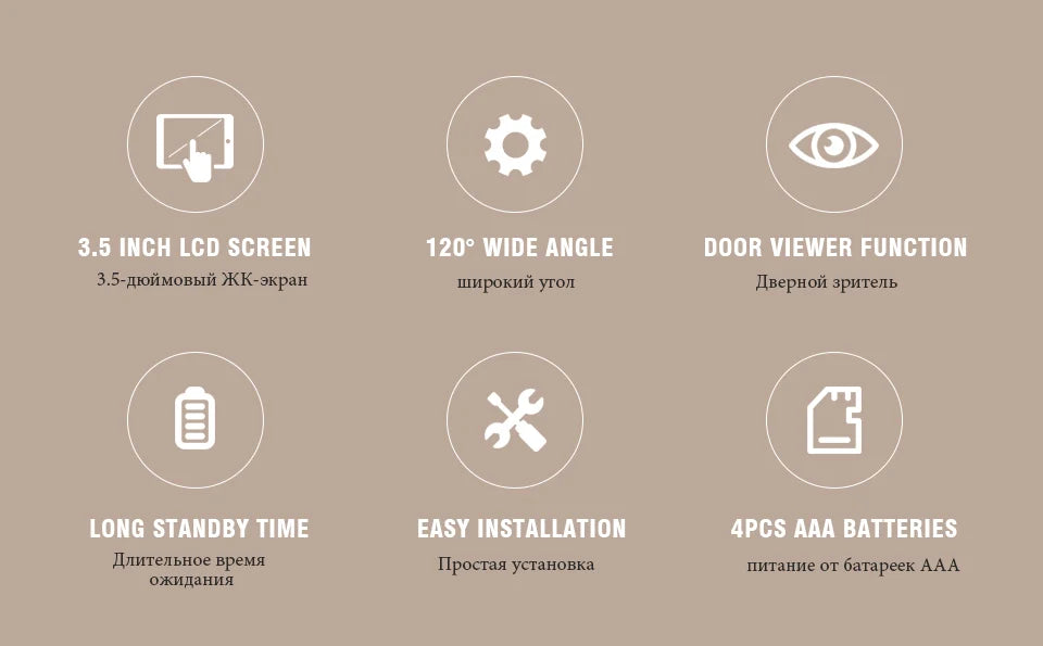 KAK 3.5" Digital Door Peephole Camera Electronic Door Viewer Bell 120 Degree Wide Angle HD Screen Home Security System Hardware
