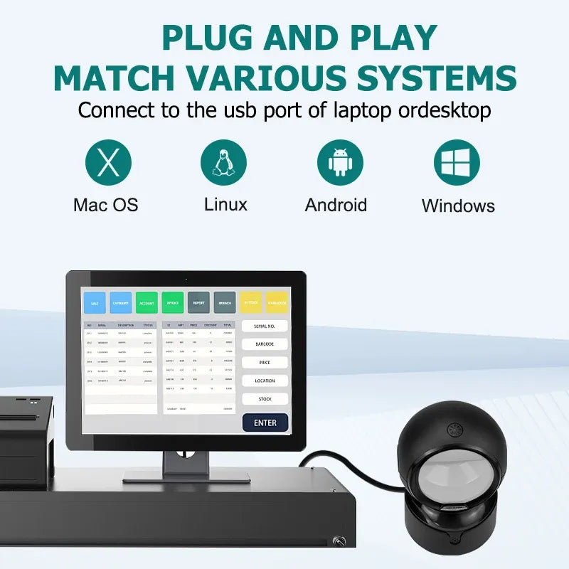 NETUM A5 2D Desktop Barcode Scanner, Omnidirectional Hands-Free Wired USB Big Barcode Reader 1D QR Screen Barcodes Scanning