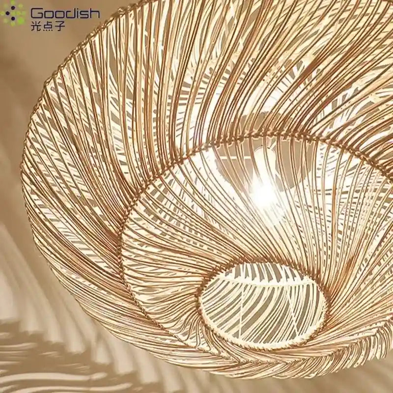 Wabi Sabi Rattan Pendant Light: Adjustable LED Bamboo Ring Light Tidesmit