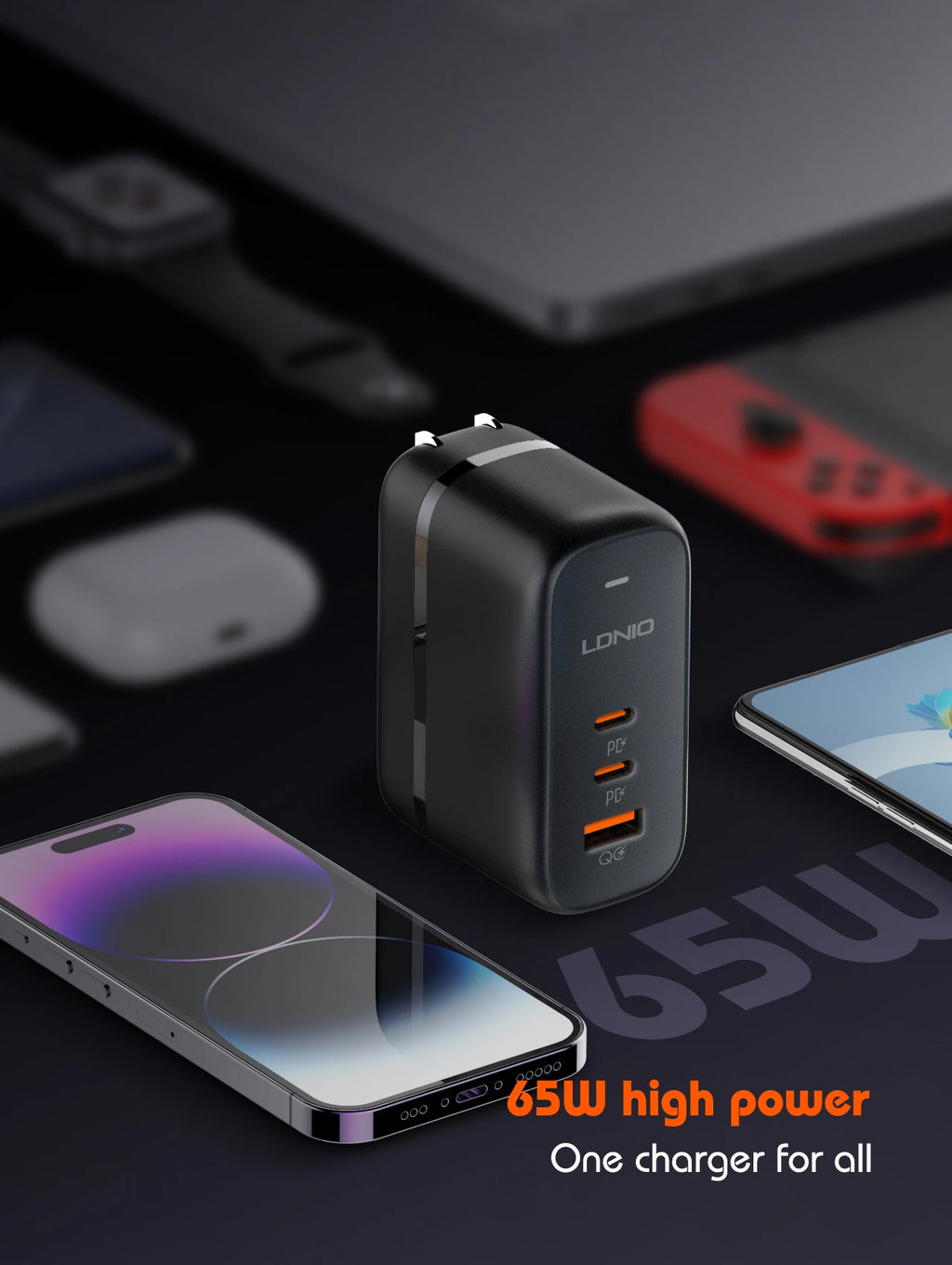 LDNIO 140W GaN international Travel Adapter USB C Charger Block 100W Port LED Display AU US UK EU Charging Station Wall Charger