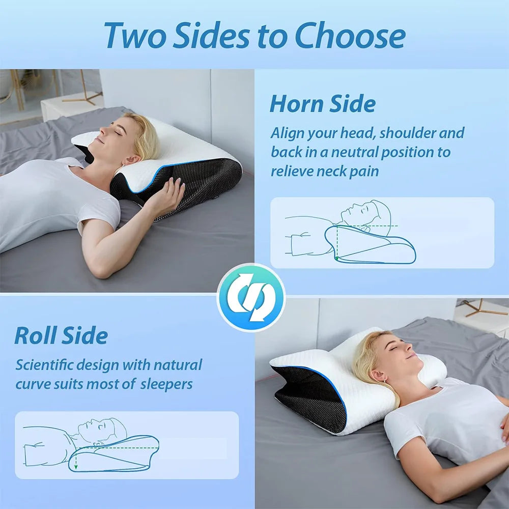 Memory Foam Neck Pillow for Cervical Support - Ergonomic Tidesmit Design Back Massage Instrument Tidesmit