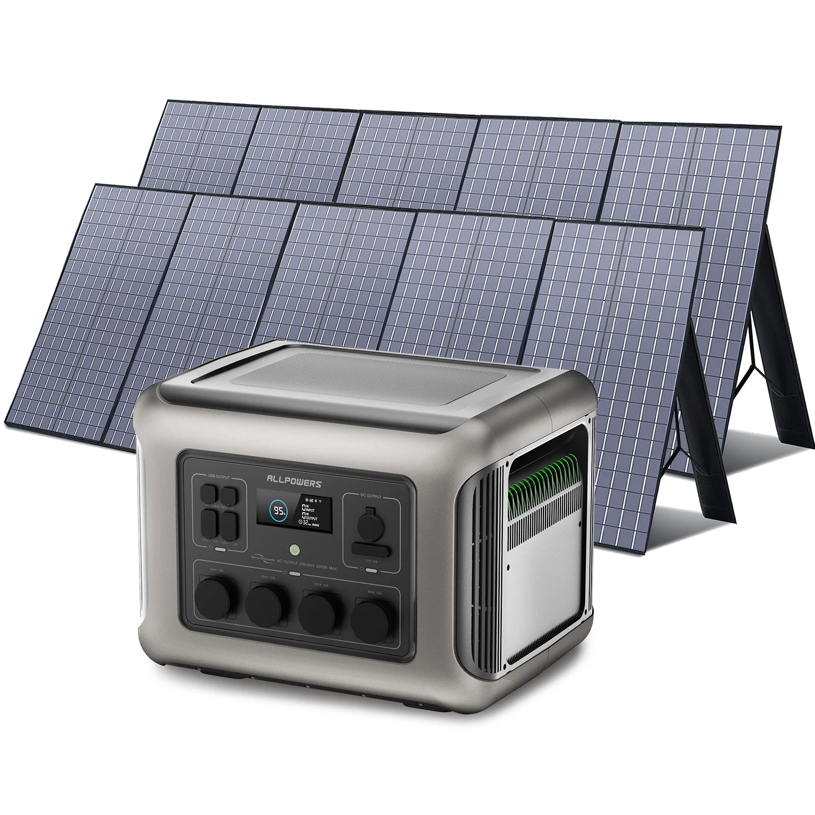 Portable Solar Power Station 2500W with 800W Foldable Solar Panel R2500 with 2X400W Tidesmit