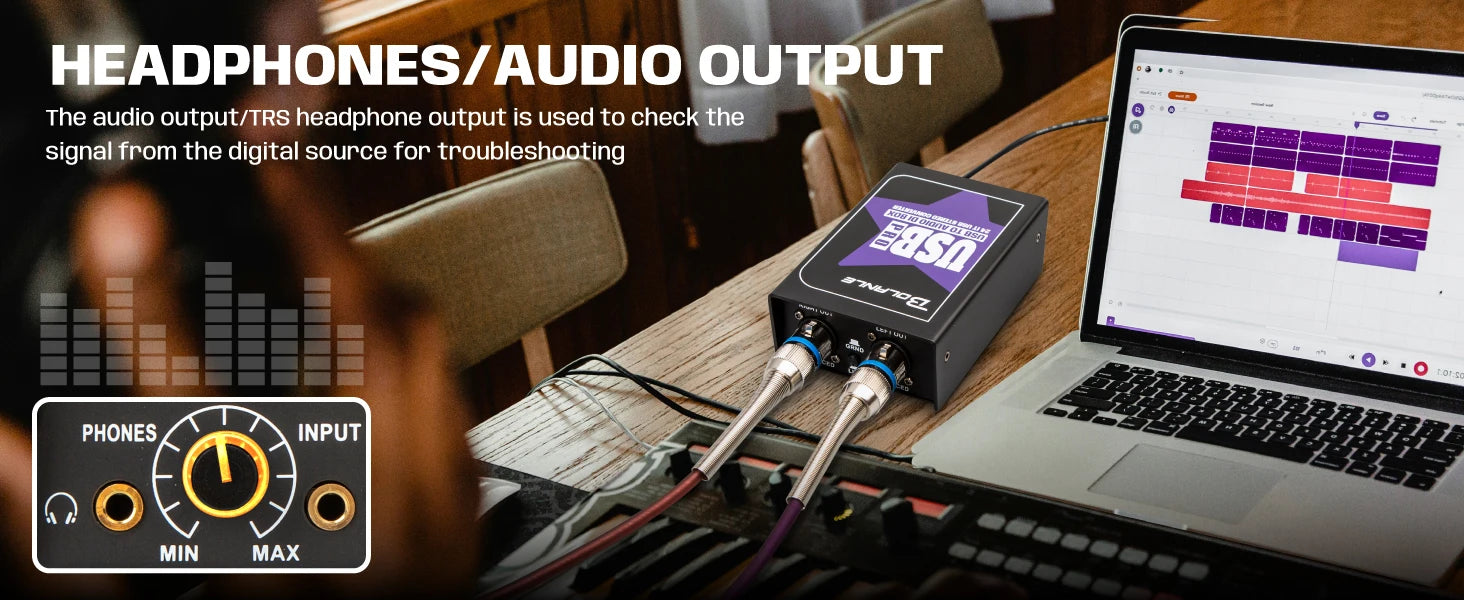 USB Stereo DI Box 24-192kHz Audio Interface with Ground Lift - USB PRO Tidesmit