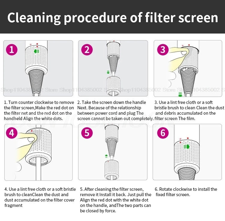 Step-by-step cleaning guide for leafless negative ion hair dryer filter, showing maintenance for quick-dry hair tools.