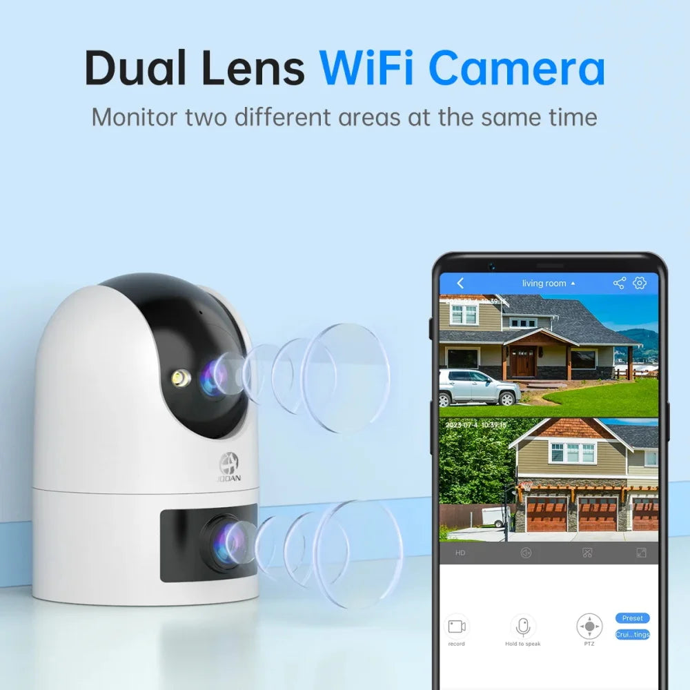Jooan 4K 8MP Dual Lens Dual Screen IP Camera Wifi Outdoor PTZ Cameras Auto Tracking CCTV Camera Audio Video Indoor Surveillance