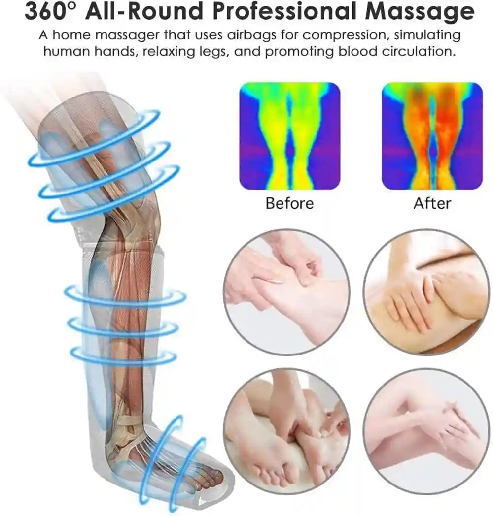 Leg Air Compression Massager With Heat - Portable Relaxation Therapy Relaxation Treatment Tidesmit