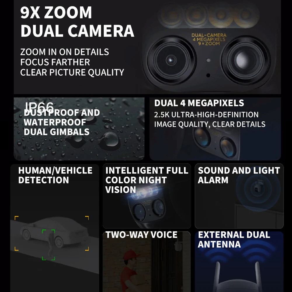 Xiaomi CW700S Outdoor  Camera 2.5K 9X Zoom IP66 AI Human Vehicle Detection Color Night Vision WiFi Cloud Storage H265 -CN
