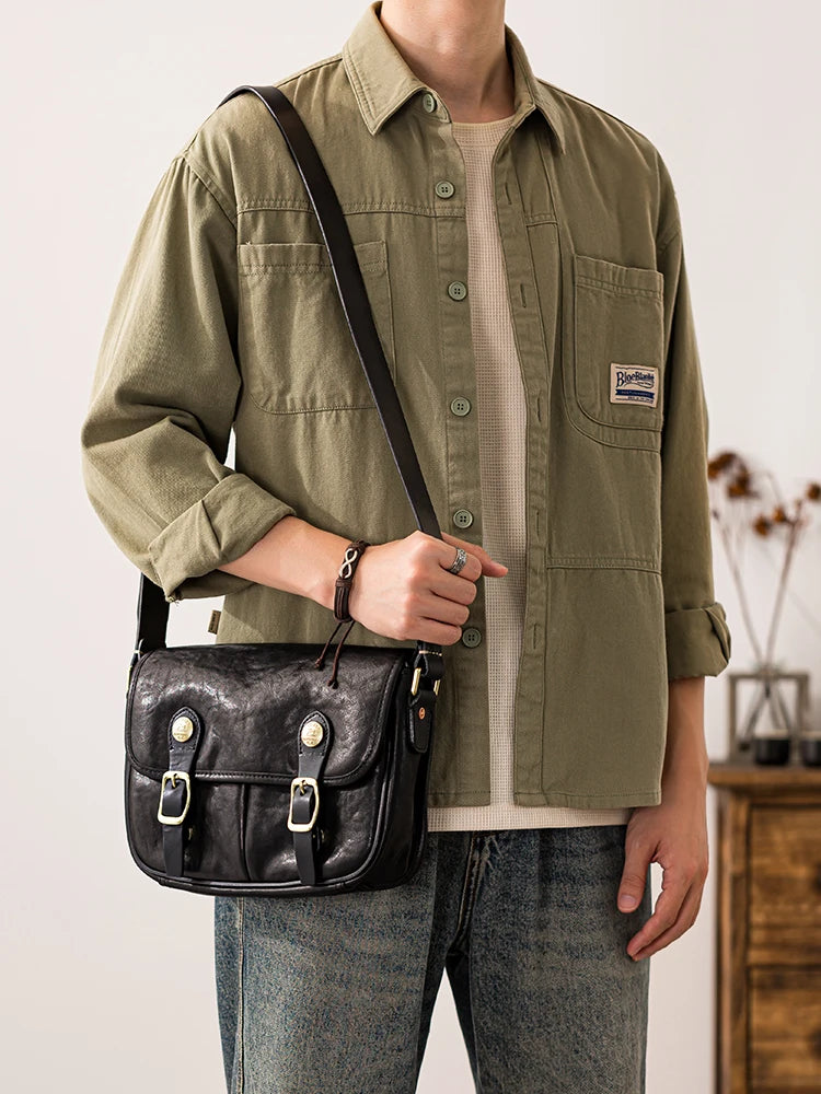 vintage designer handmade high-quality genuine leather men's messenger bag Outdoor casual cow leather work black shoulder bag