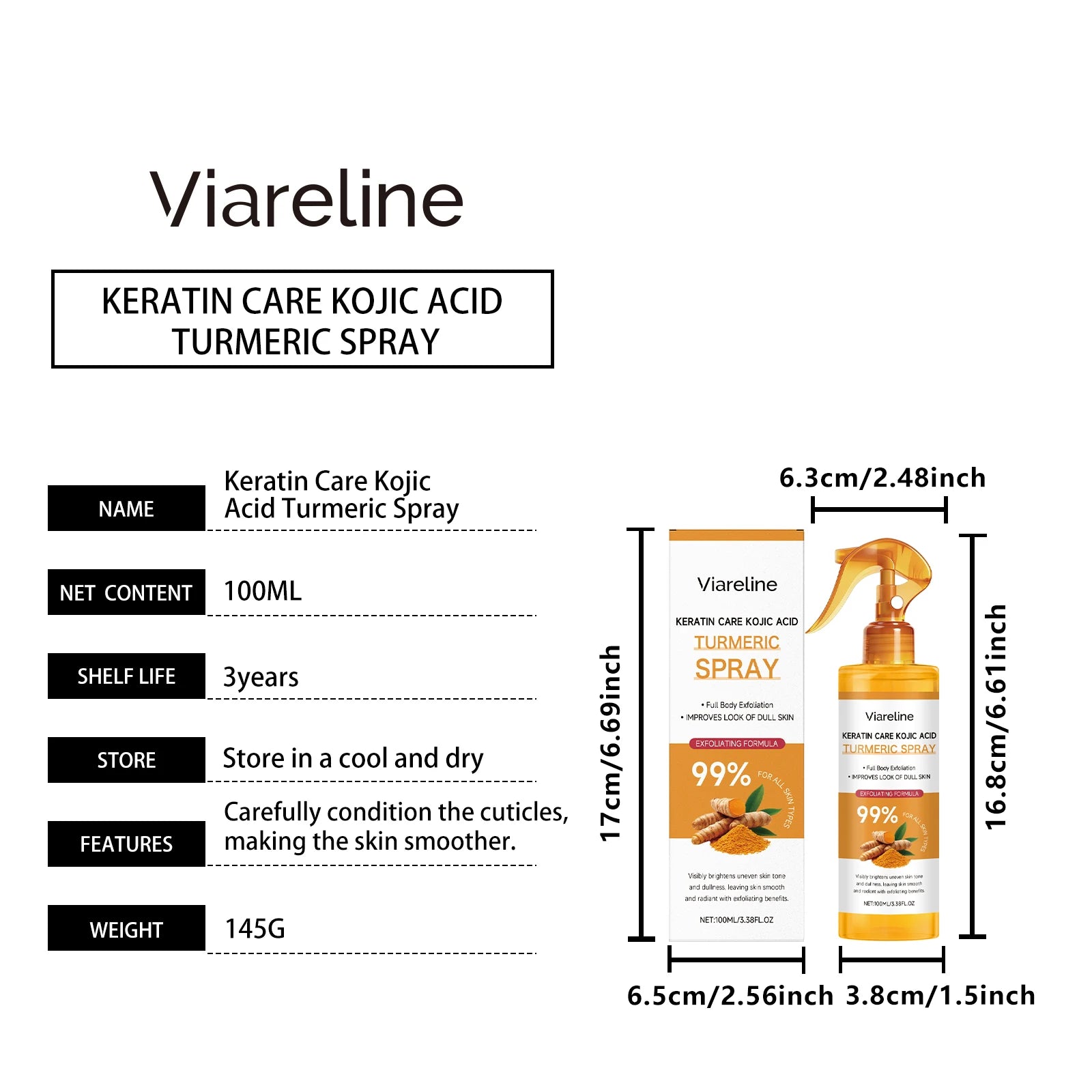 Kojic Acid Turmeric Exfoliating Spray Gentle Exfoliating Hydrating Moisturizer Smooth Brightening Dead Skin Calluses Removal