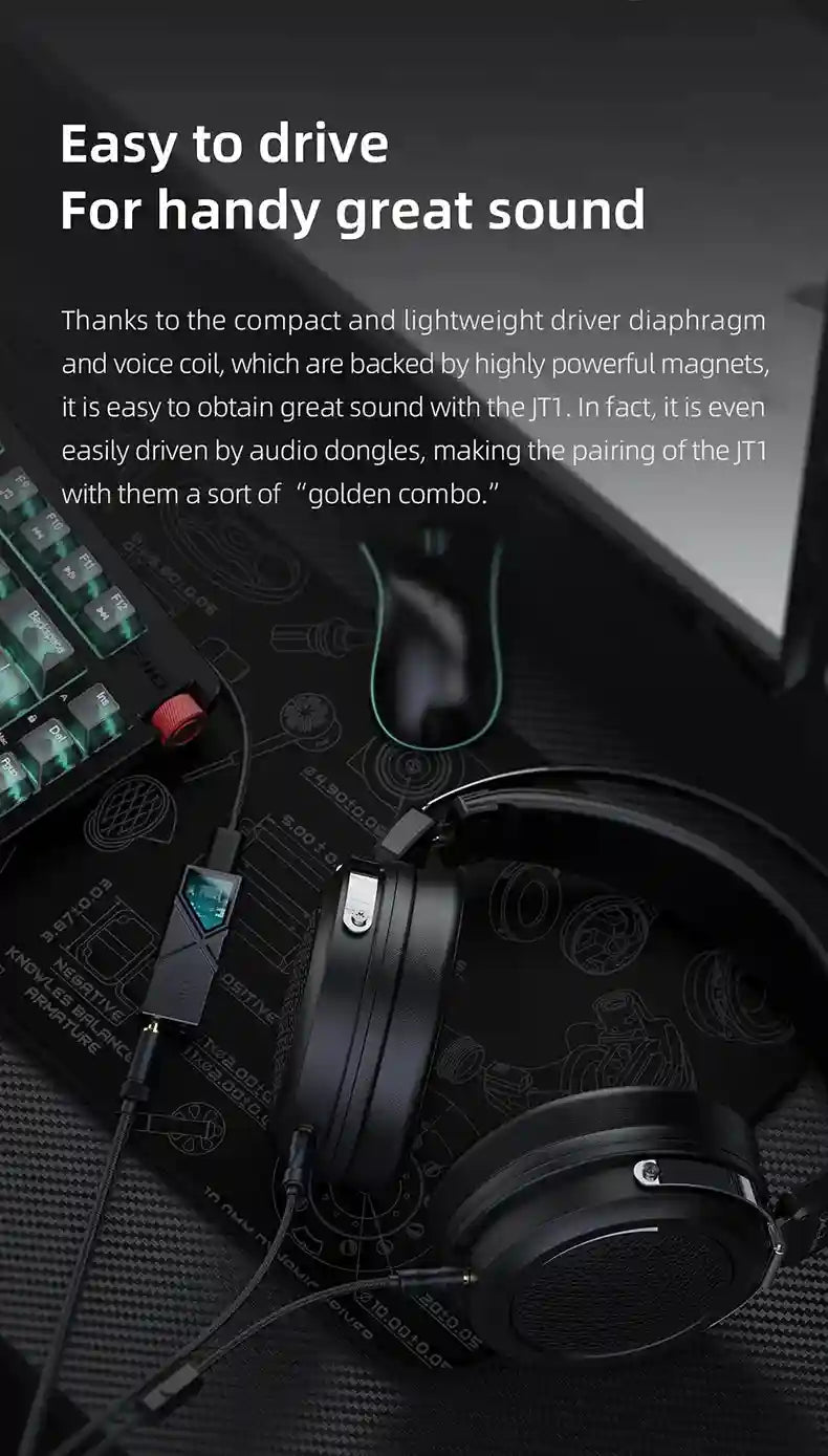 FiiO JT1 Studio Headphones - Over-Ear HiFi Monitor with Mic Tidesmit