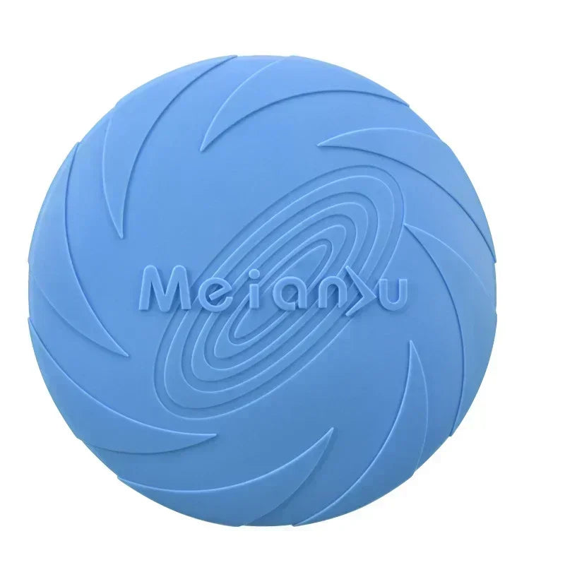 Blue 22cm silicone dog frisbee for outdoor interactive training and chew-resistant play for puppies and adult dogs.