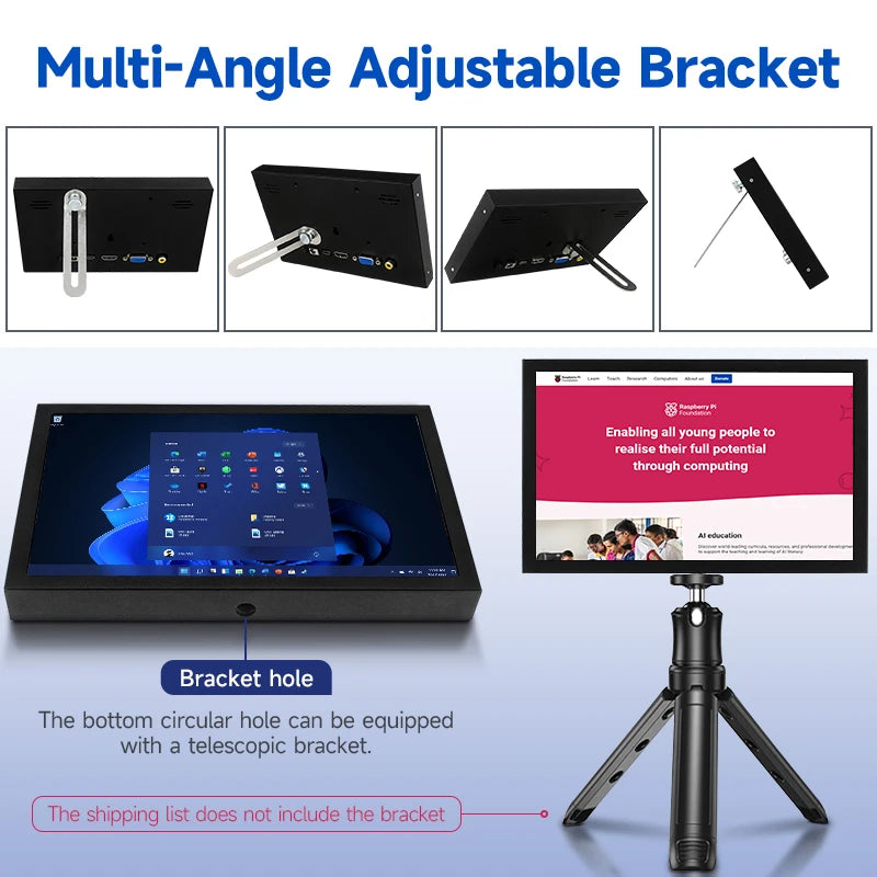 7 Inch IPS Screen Portable Monitor 1024x600 HDMI-compatible VGA AV Input DC Type C Power LCD for PC Laptop Camera TV Box RPi