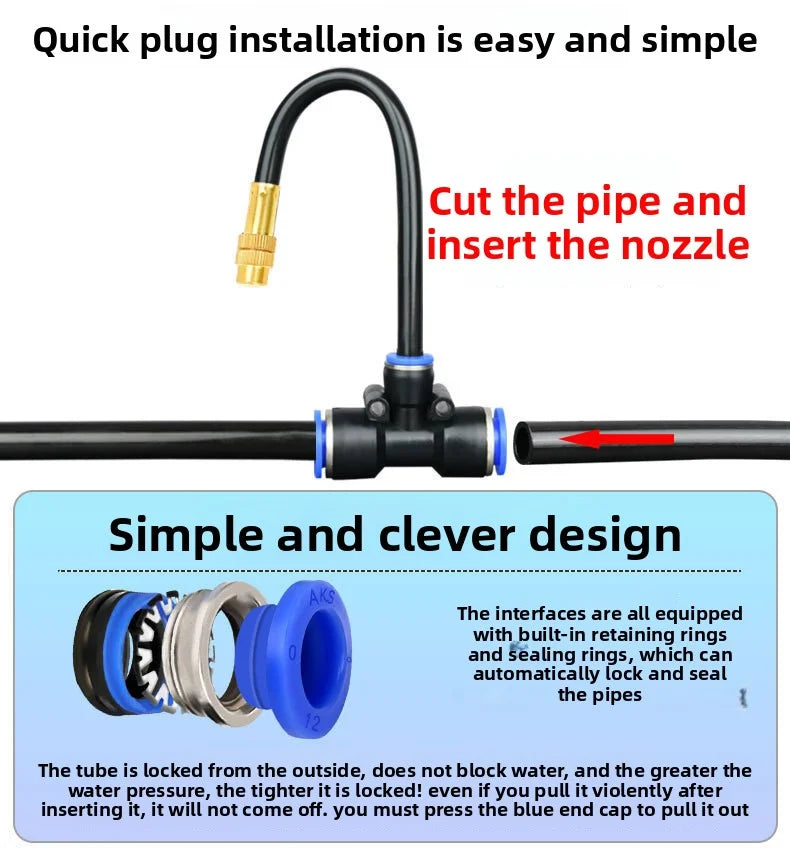 8mm PE Pipe Universal Automatic Irrigation Sprinkler Kit Rotating Copper Nozzle Watering Irrigation Patio Misting Cooling System