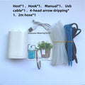 Drip irrigation timer kit with base unit, USB cable, and multiple drip hoses