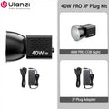 40W PRO COB video light with black rectangular body, bowl reflector, and Japanese plug power adapter.