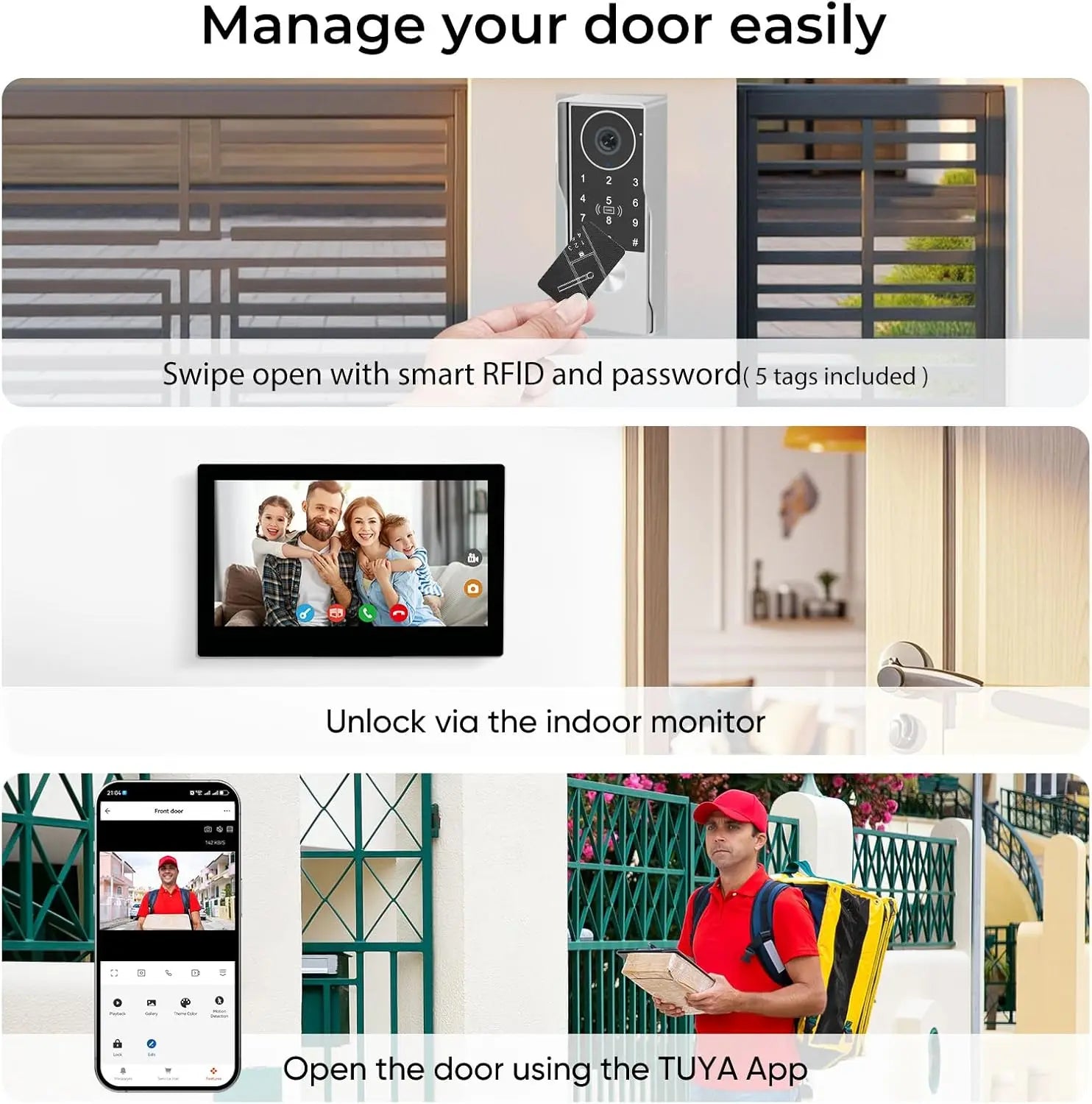 2-Wire TUYA Smart Video intercom doorbell 1080P Waterproof Camera 5G Wifi 7/10inch Touch Screen Support Password Inductive Card
