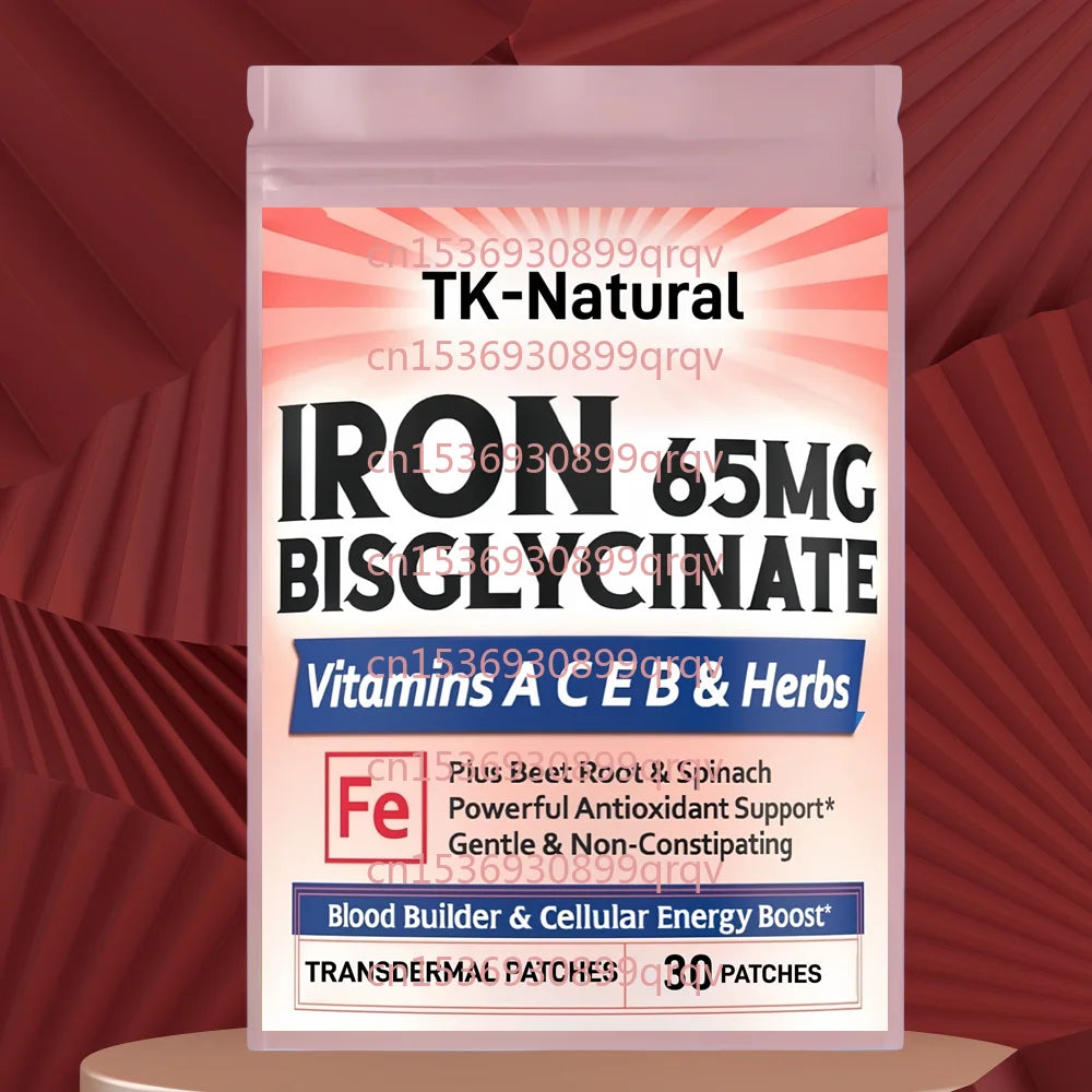 30 Patches Iron Bisglycinate Transdermal Patches for for Women and Men With Folate for Energy Production & Blood Health