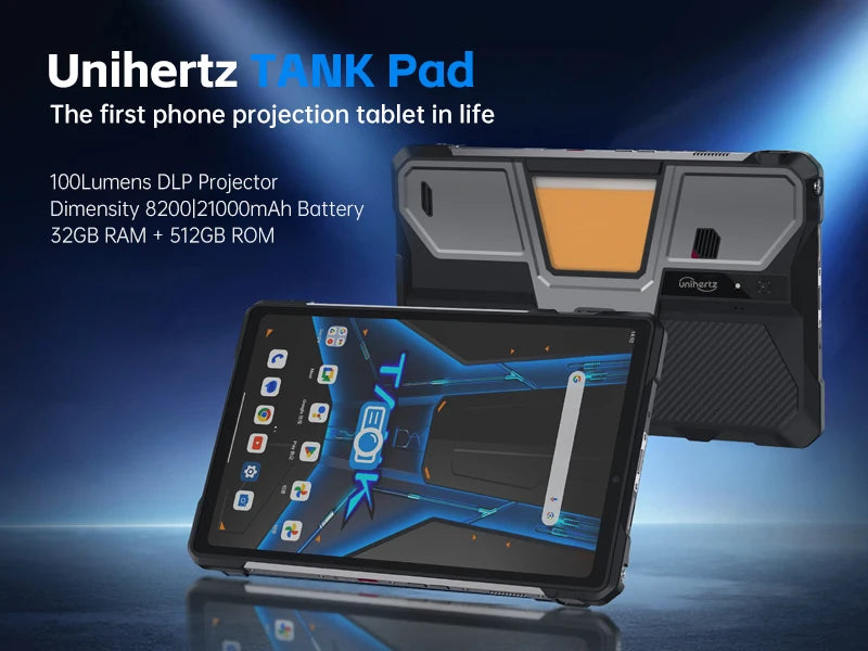 Unihertz Tank PAD 8849 Rugged Projector Phone Tablet Android 32GB 512GB 21000mAh 10.95" FHD Dual Speaker Waterproof Tablet